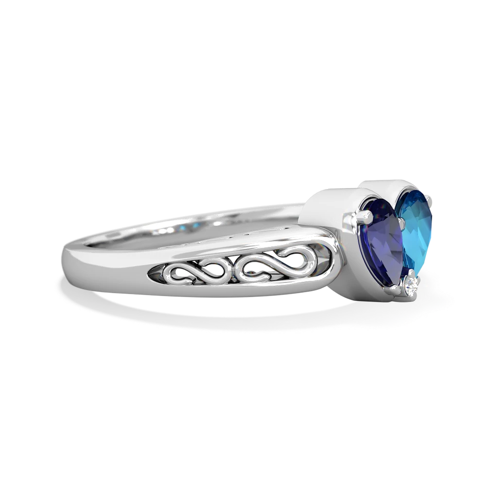 Lab Sapphire Filligree 'One Heart' 14K White Gold ring R5070