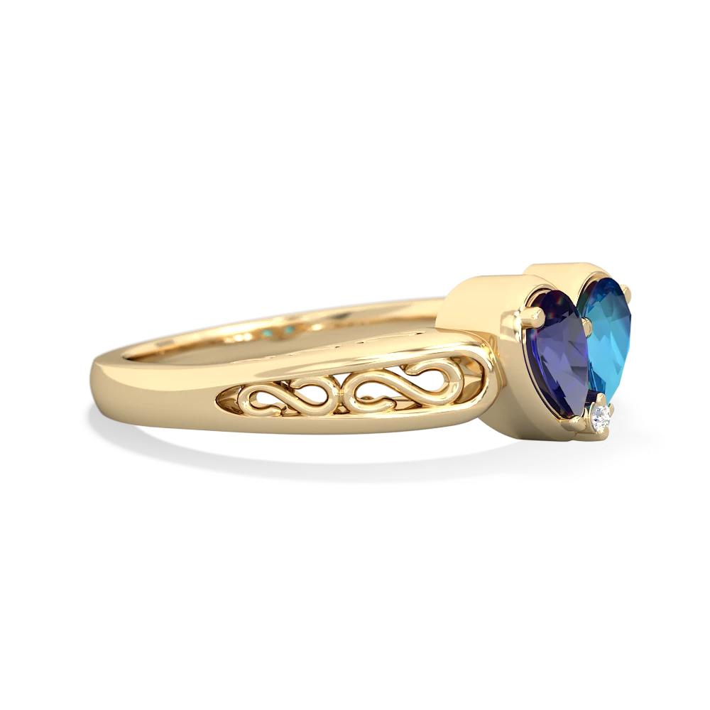 Lab Sapphire Filligree 'One Heart' 14K Yellow Gold ring R5070