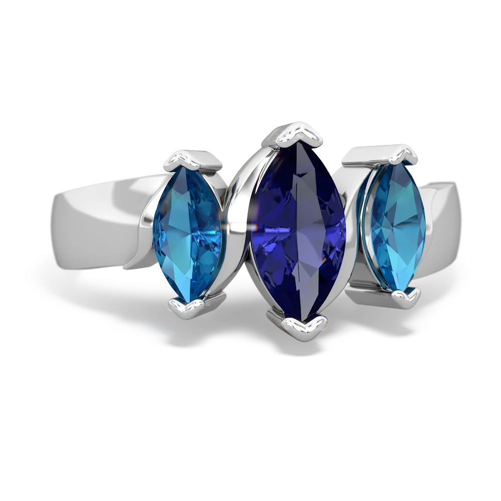 Lab Sapphire Three Peeks 14K White Gold ring R2433