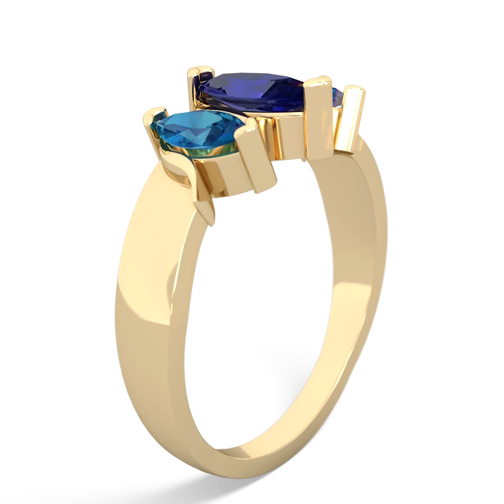 Lab Sapphire Three Peeks 14K Yellow Gold ring R2433