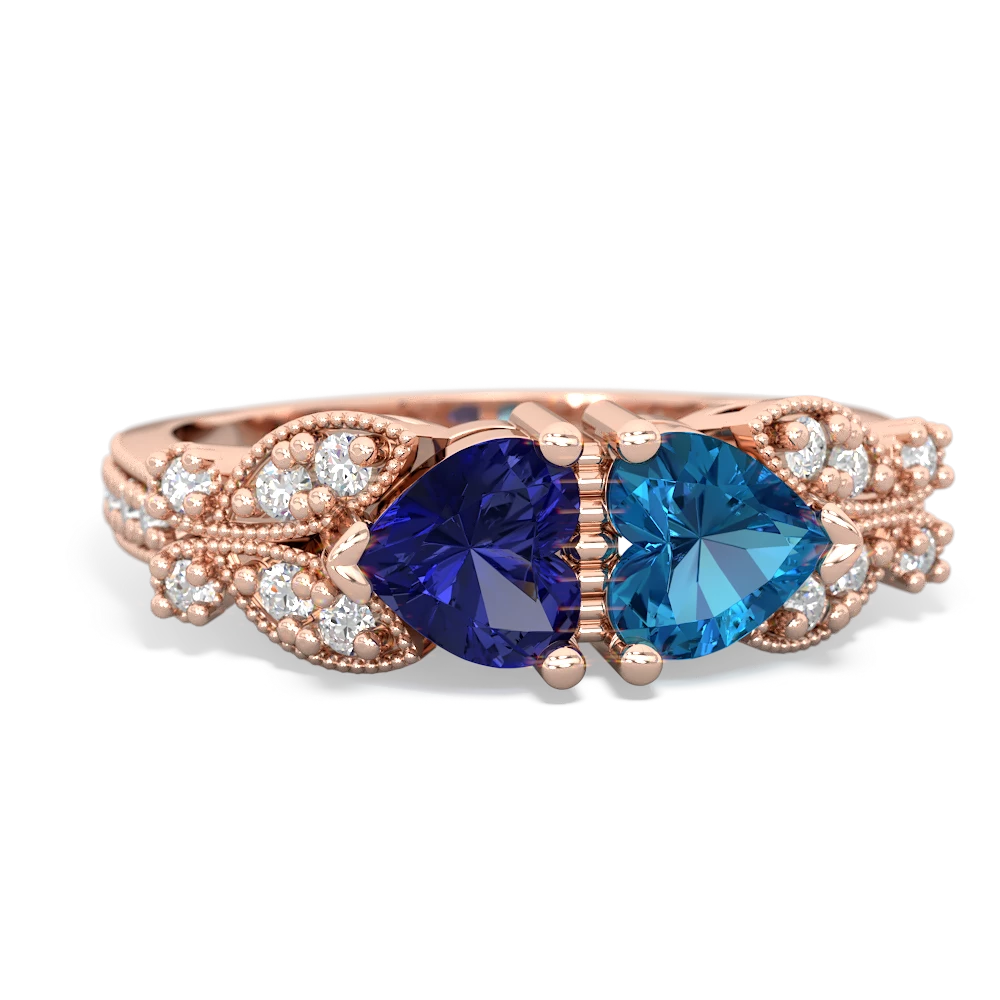 Lab Sapphire Diamond Butterflies 14K Rose Gold ring R5601