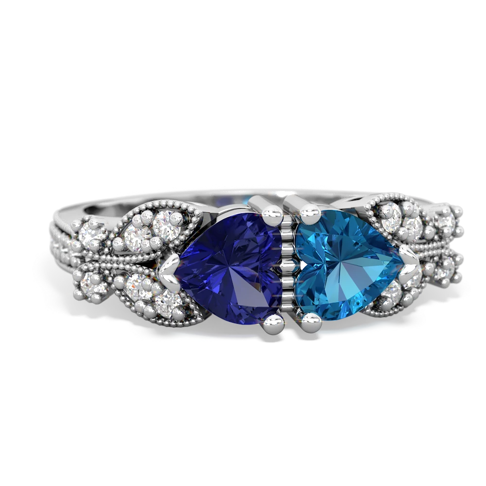 Lab Sapphire Diamond Butterflies 14K White Gold ring R5601