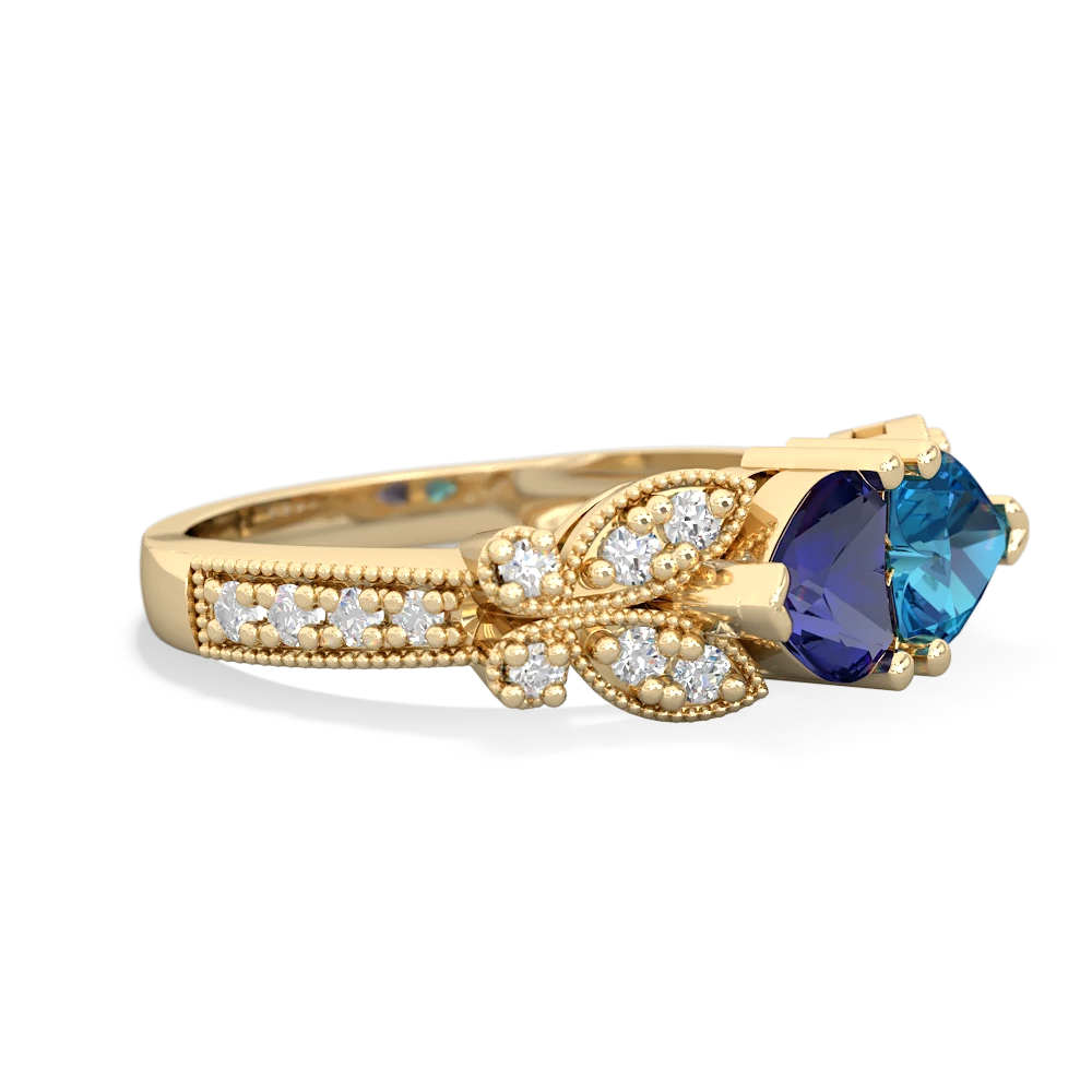 Lab Sapphire Diamond Butterflies 14K Yellow Gold ring R5601