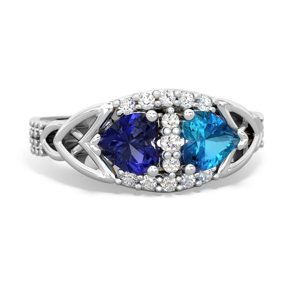 Lab Sapphire Sparkling Celtic Knot 14K White Gold ring R2645