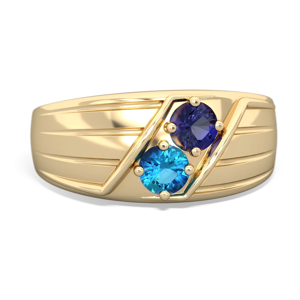 Lab Sapphire Men's Streamline 14K Yellow Gold ring R0460