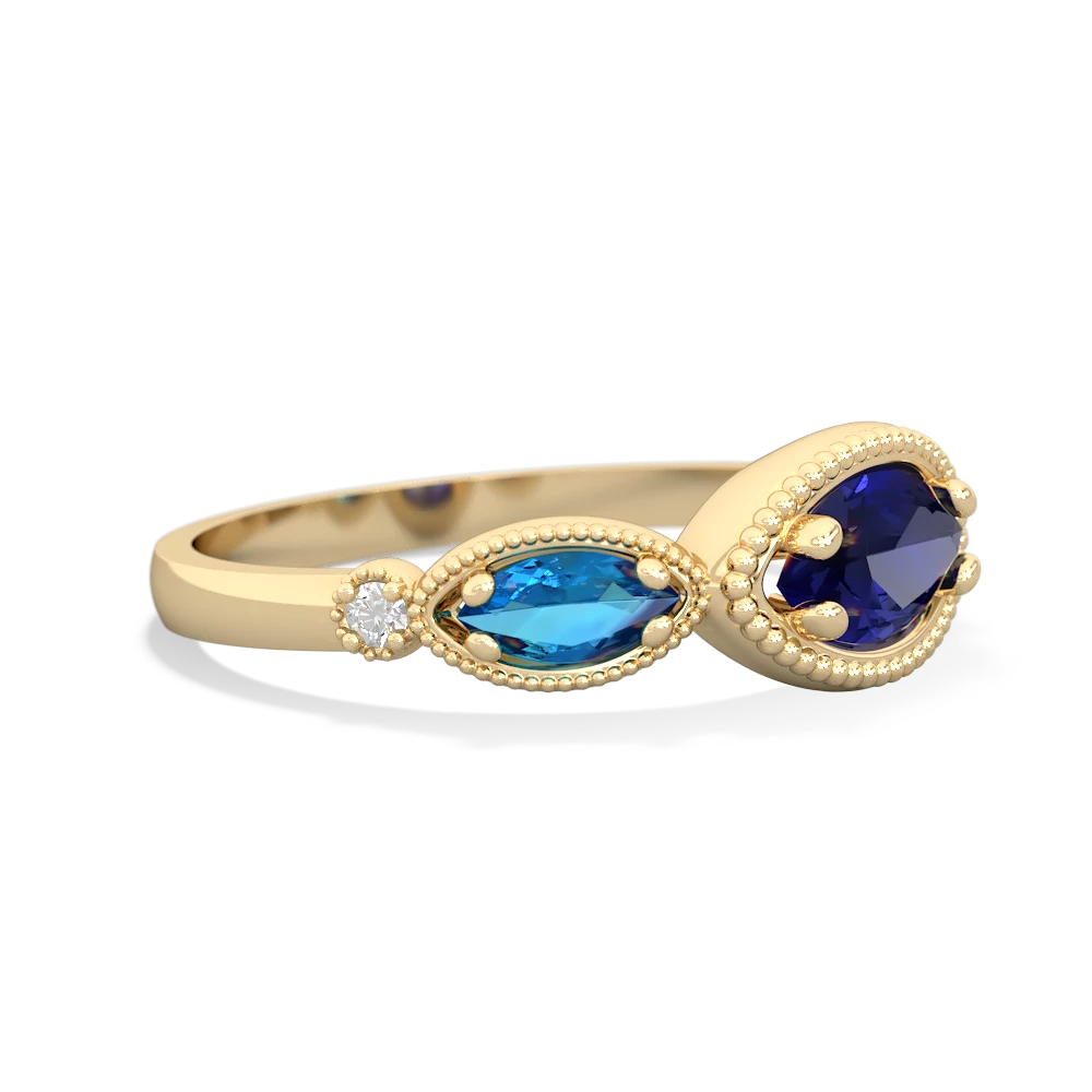 Lab Sapphire Milgrain Marquise 14K Yellow Gold ring R5700