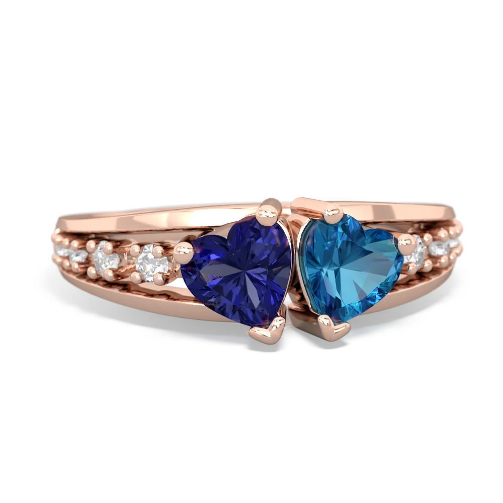 Lab Sapphire Heart To Heart 14K Rose Gold ring R3342