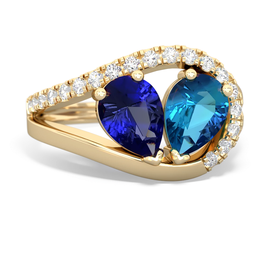 Lab Sapphire Nestled Heart Keepsake 14K Yellow Gold ring R5650