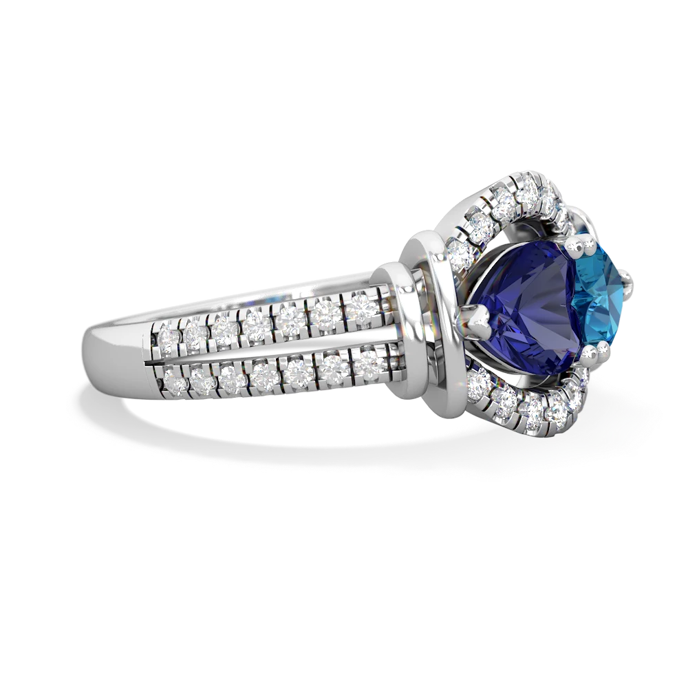 Lab Sapphire Art-Deco Keepsake 14K White Gold ring R5630