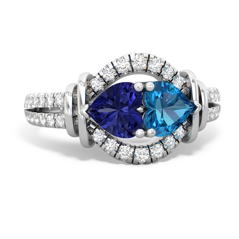 Lab Sapphire Art-Deco Keepsake 14K White Gold ring R5630