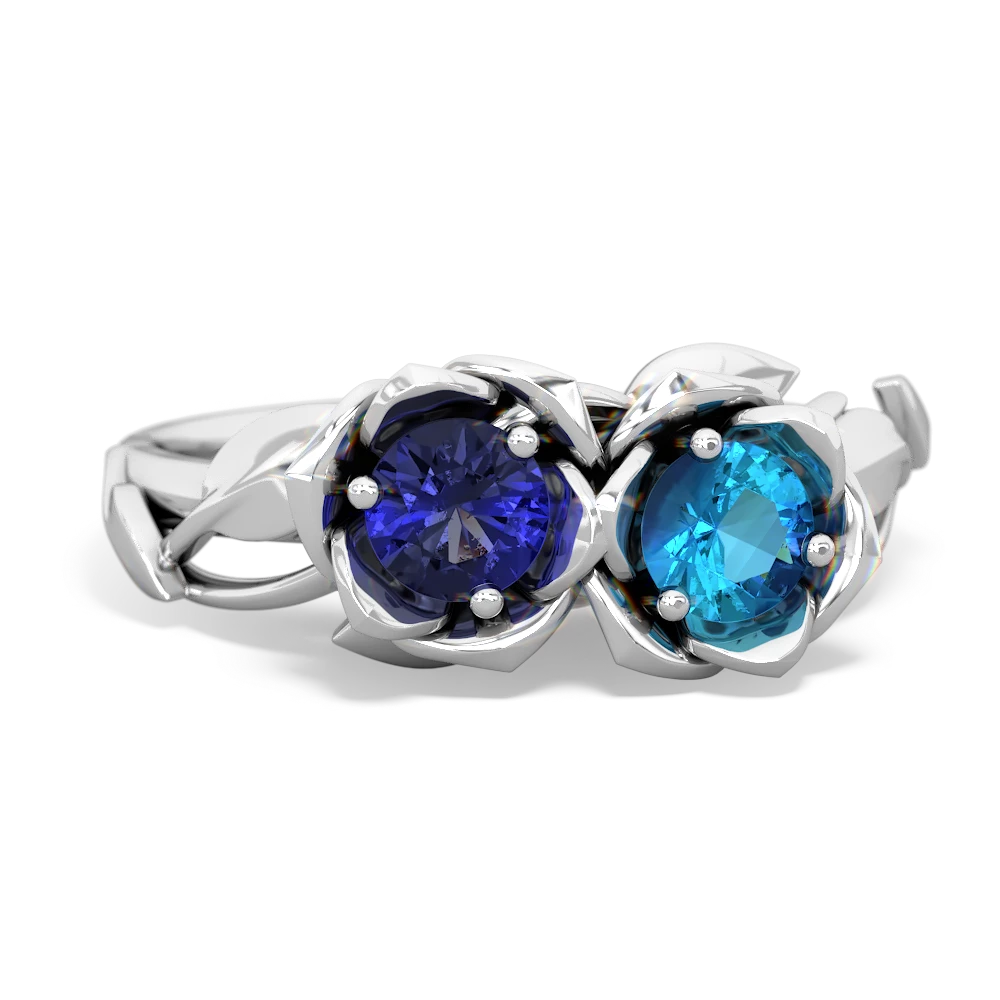 Lab Sapphire Rose Garden 14K White Gold ring R5510