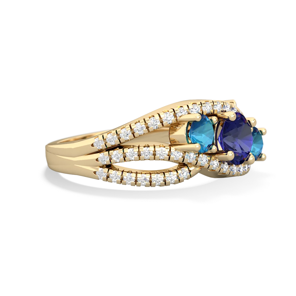 Lab Sapphire Three Stone Aurora 14K Yellow Gold ring R3080