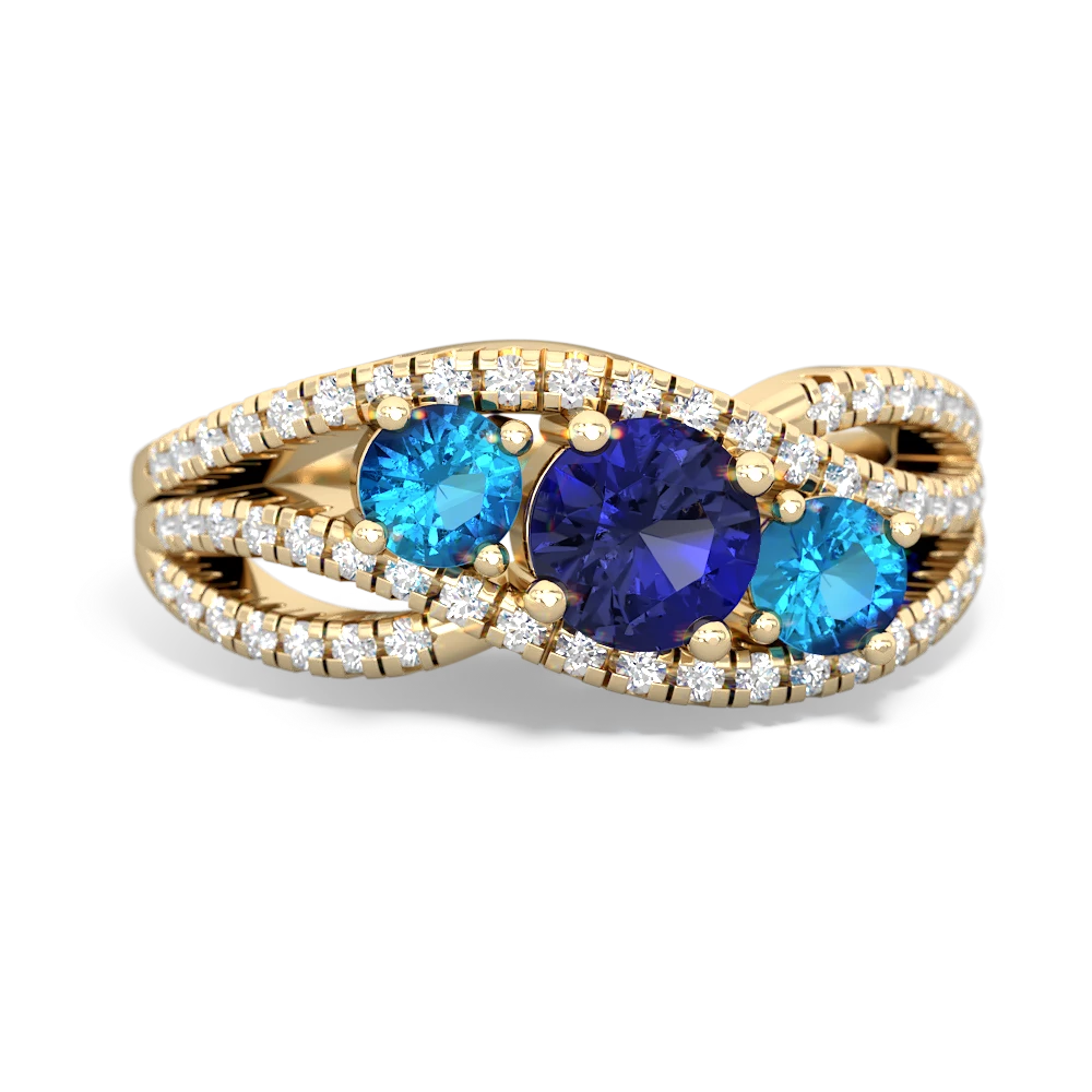 Lab Sapphire Three Stone Aurora 14K Yellow Gold ring R3080