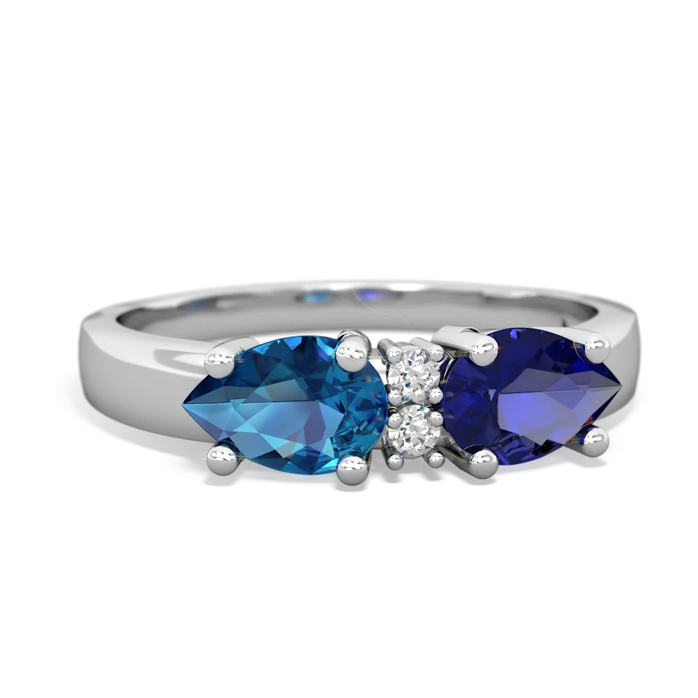 Lab Sapphire Pear Bowtie 14K White Gold ring R0865