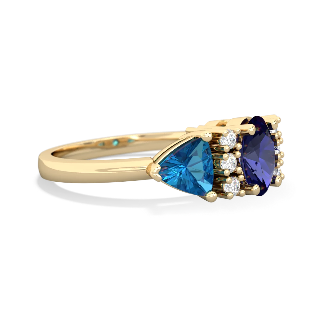 Lab Sapphire Antique Style Three Stone 14K Yellow Gold ring R2186