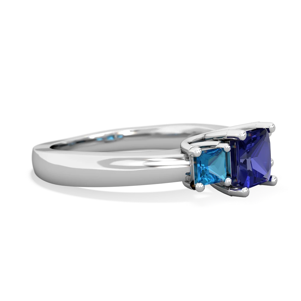 Lab Sapphire Three Stone Trellis 14K White Gold ring R4015