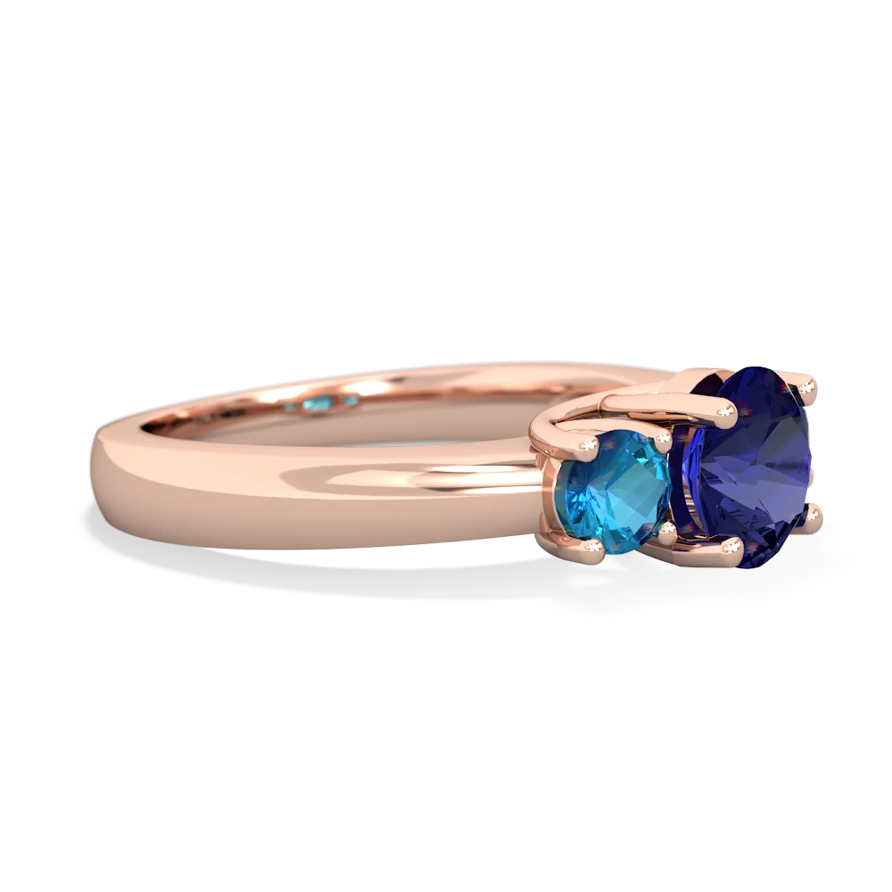 Lab Sapphire Three Stone Round Trellis 14K Rose Gold ring R4018