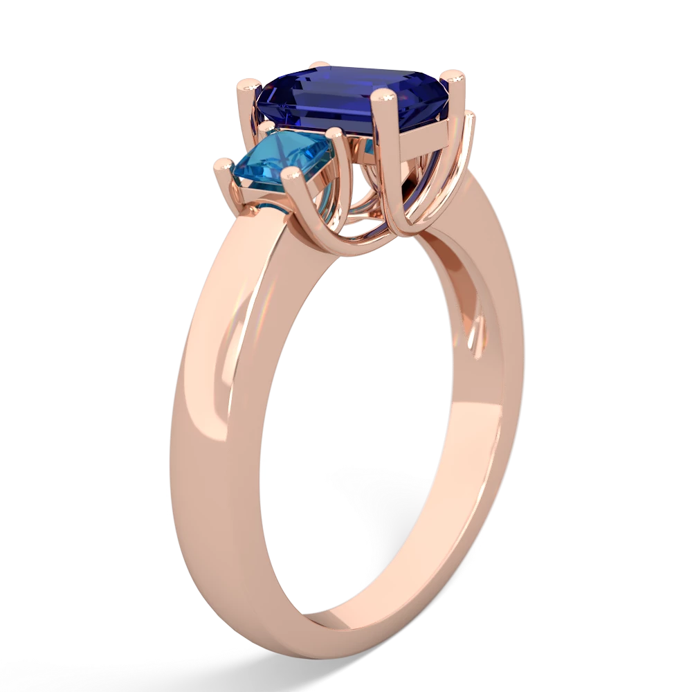 Lab Sapphire Three Stone Emerald-Cut Trellis 14K Rose Gold ring R4021