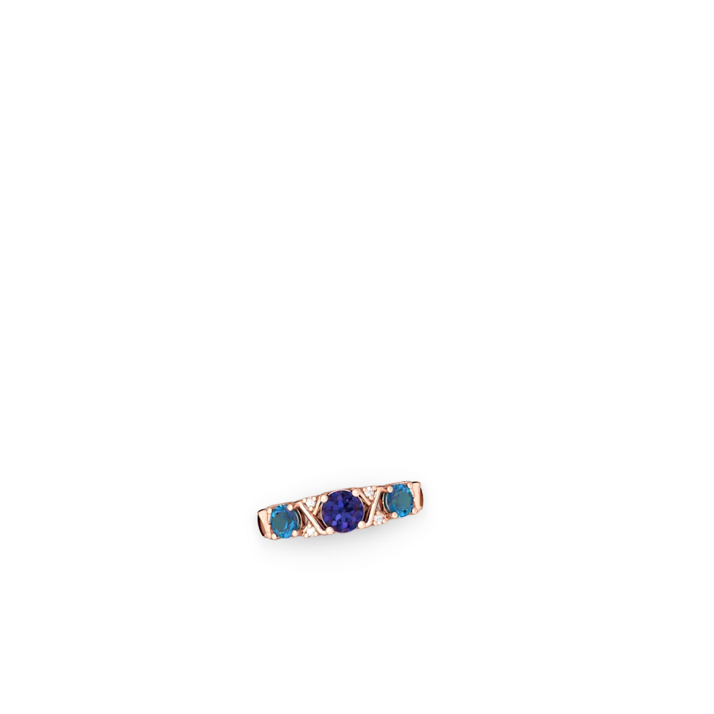 Lab Sapphire Hugs And Kisses 14K Rose Gold ring R5016