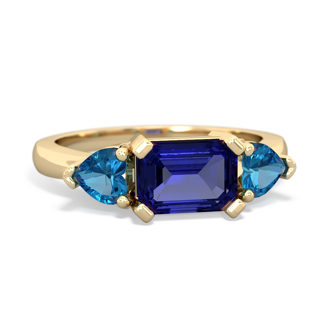 Lab Sapphire Three Stone 14K Yellow Gold ring R5235