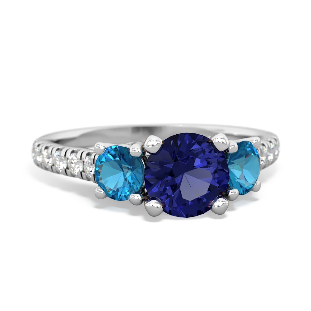 Lab Sapphire Pave Trellis 14K White Gold ring R5500