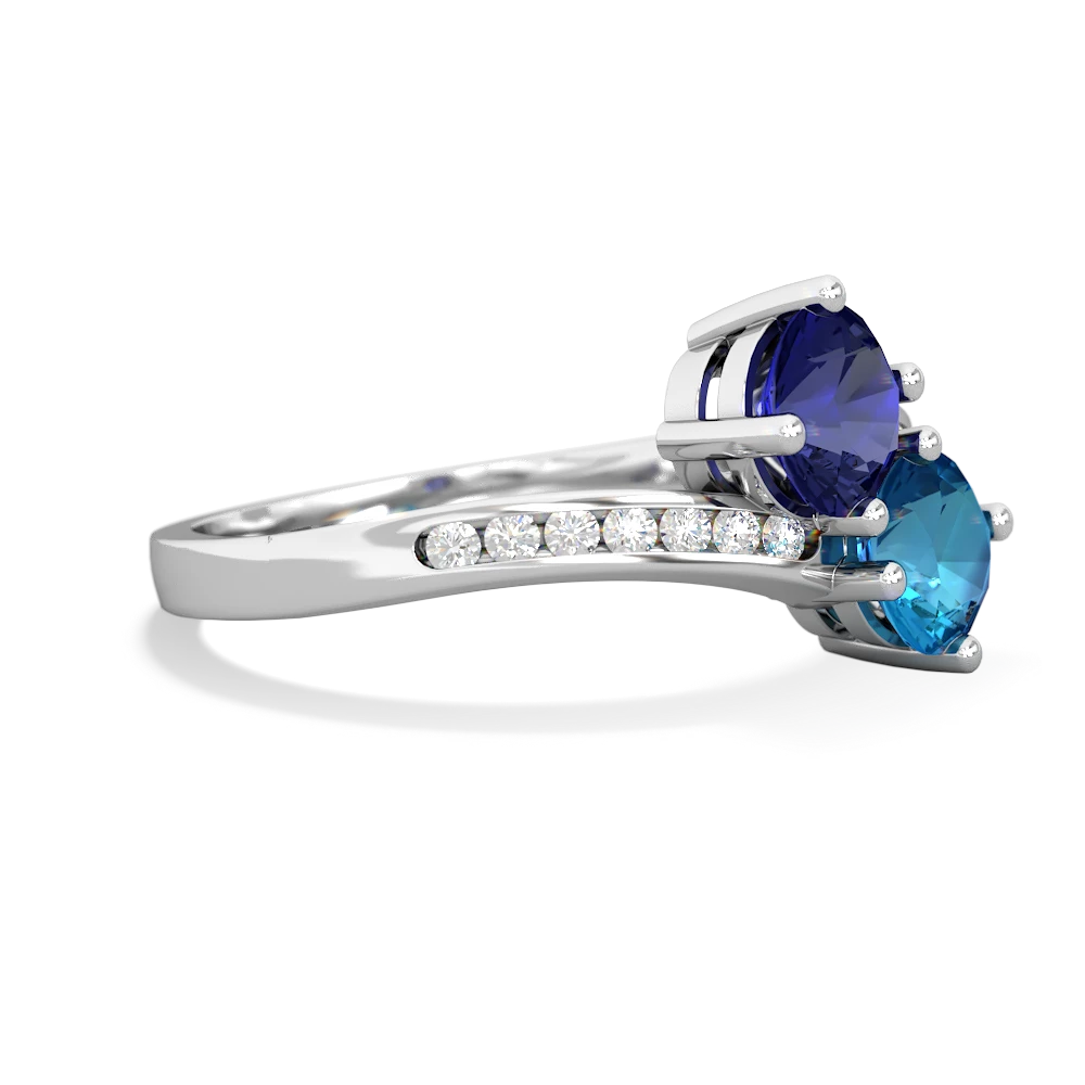 Lab Sapphire Channel Set Two Stone 14K White Gold ring R5303