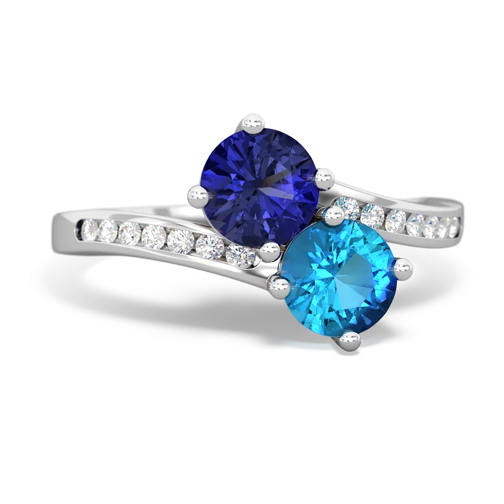 Lab Sapphire Channel Set Two Stone 14K White Gold ring R5303