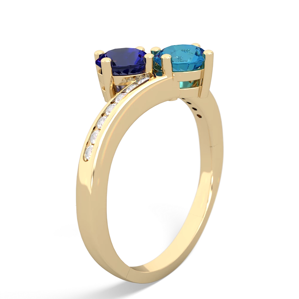 Lab Sapphire Channel Set Two Stone 14K Yellow Gold ring R5303