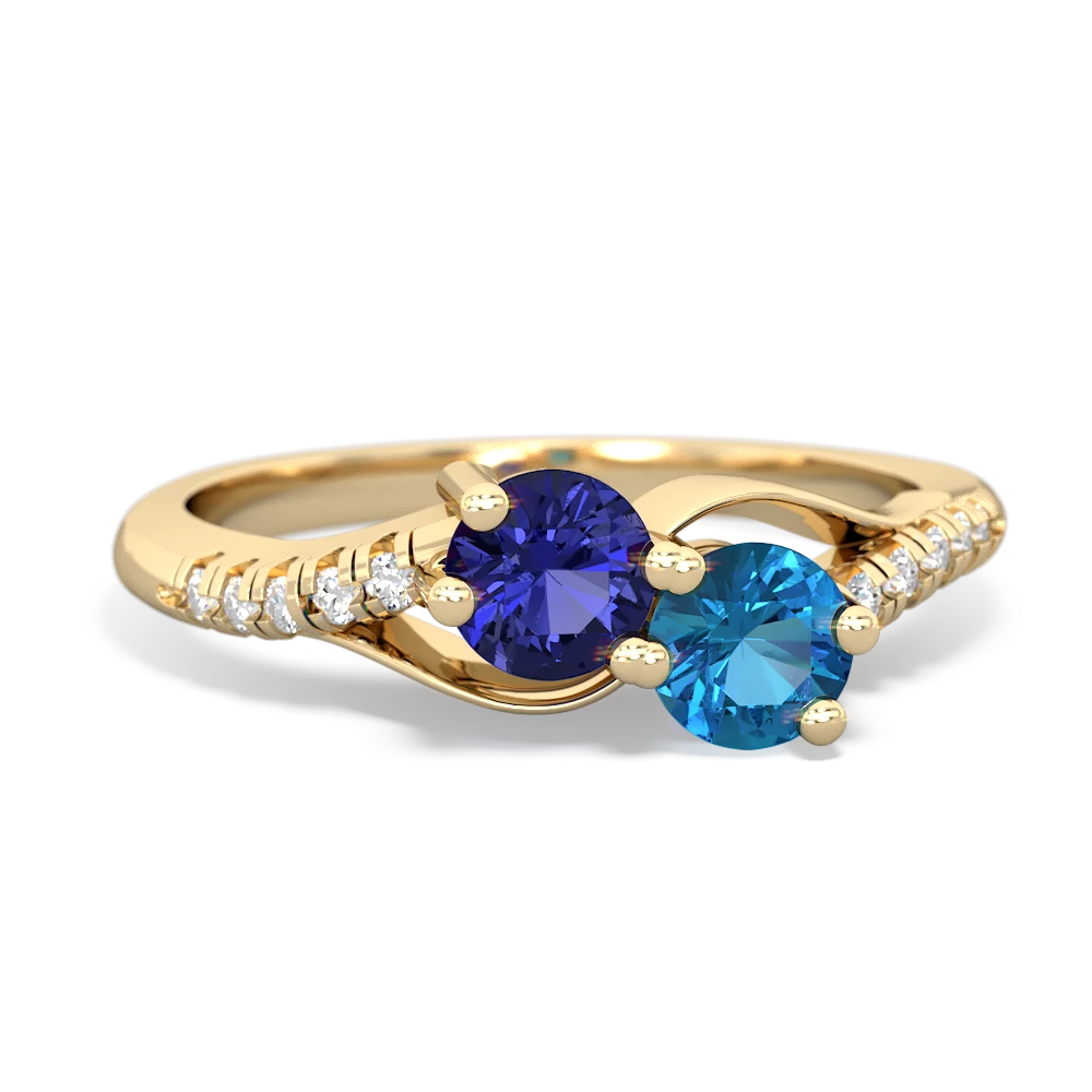 Lab Sapphire Infinity Pave Two Stone 14K Yellow Gold ring R5285