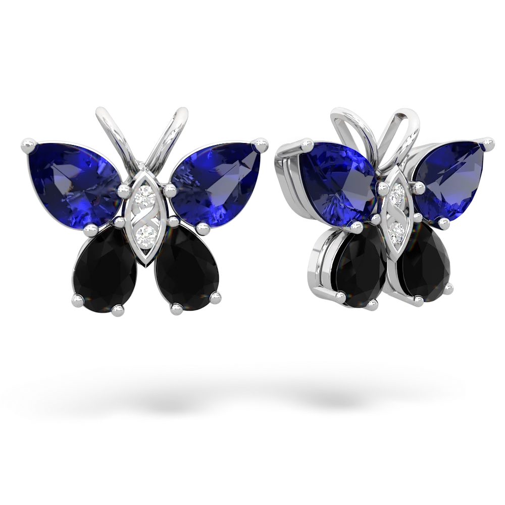 Lab Sapphire Butterfly 14K White Gold earrings E2215