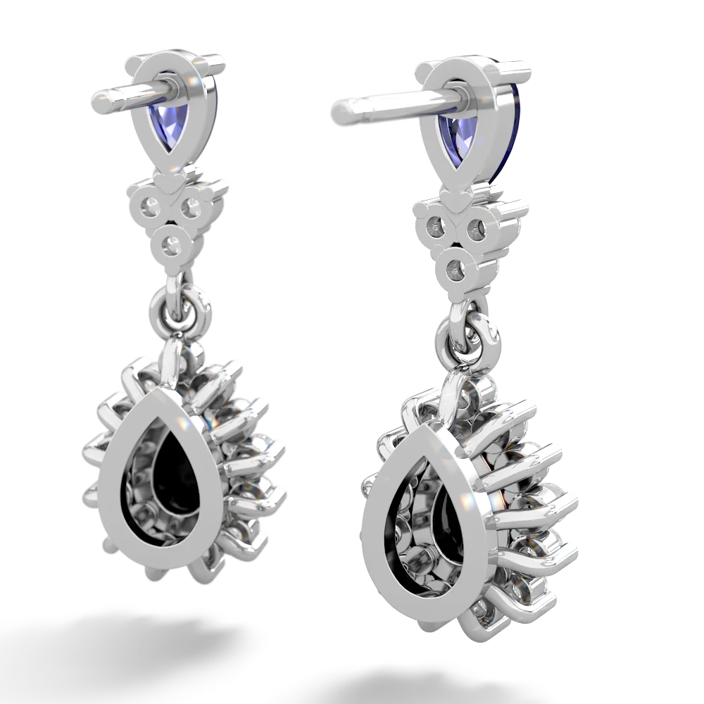 Lab Sapphire Halo Pear Dangle 14K White Gold earrings E1882