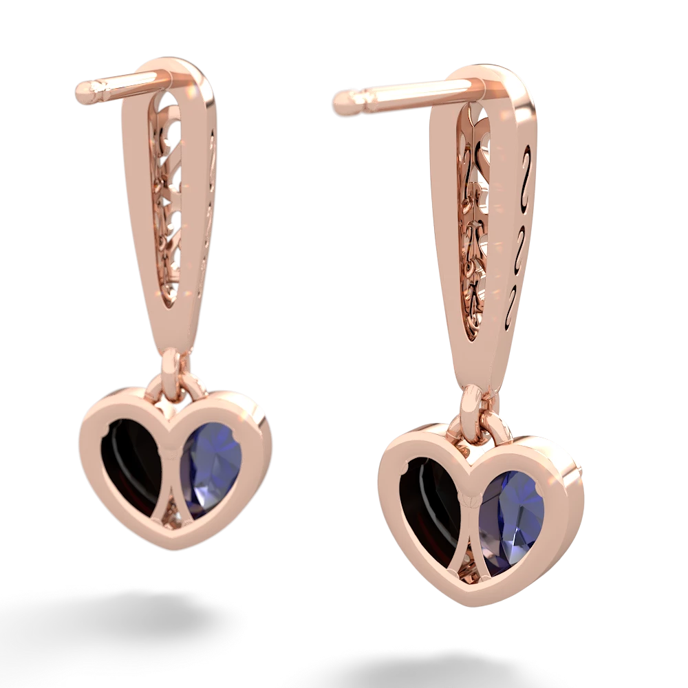 Lab Sapphire Filligree Heart 14K Rose Gold earrings E5070