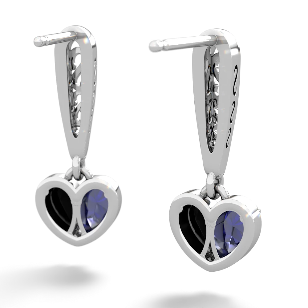 Lab Sapphire Filligree Heart 14K White Gold earrings E5070