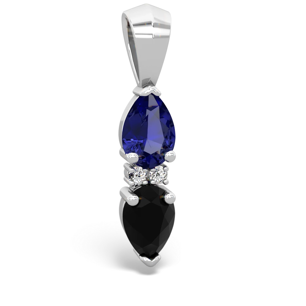 Lab Sapphire Bowtie Drop 14K White Gold pendant P0865