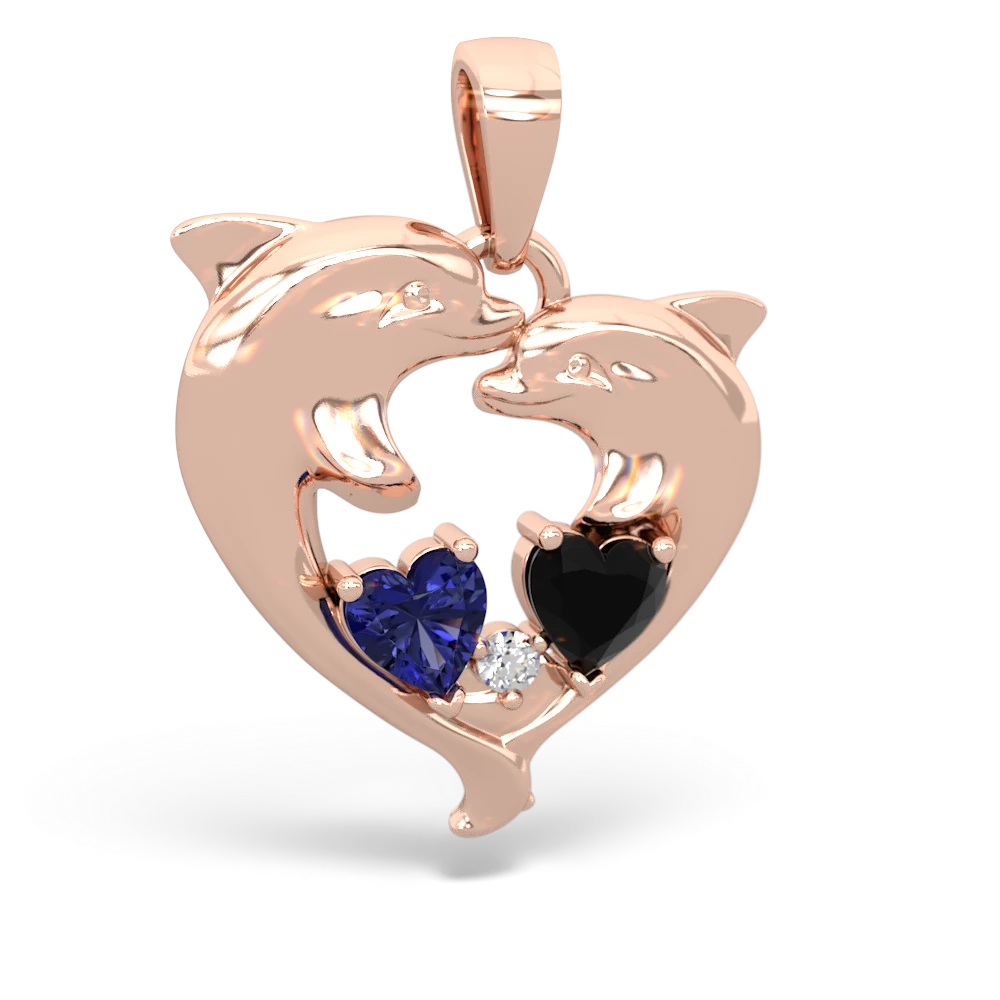 Lab Sapphire Dolphin Heart 14K Rose Gold pendant P5820