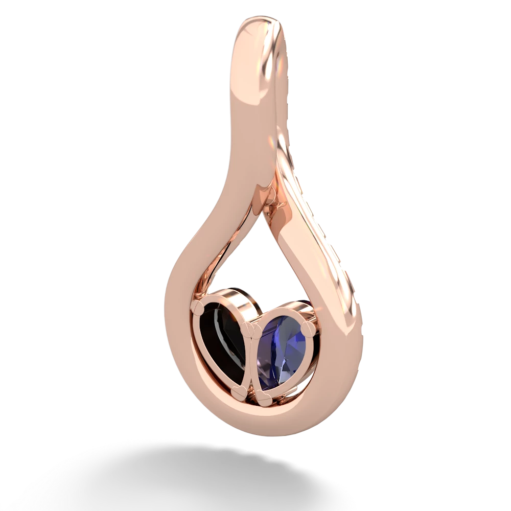 Lab Sapphire Pave Twist 'One Heart' 14K Rose Gold pendant P5360