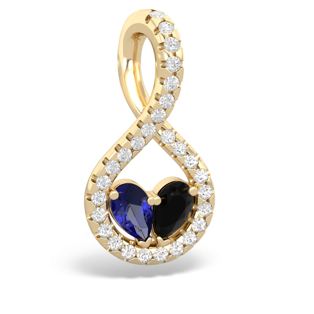 Lab Sapphire Pave Twist 'One Heart' 14K Yellow Gold pendant P5360