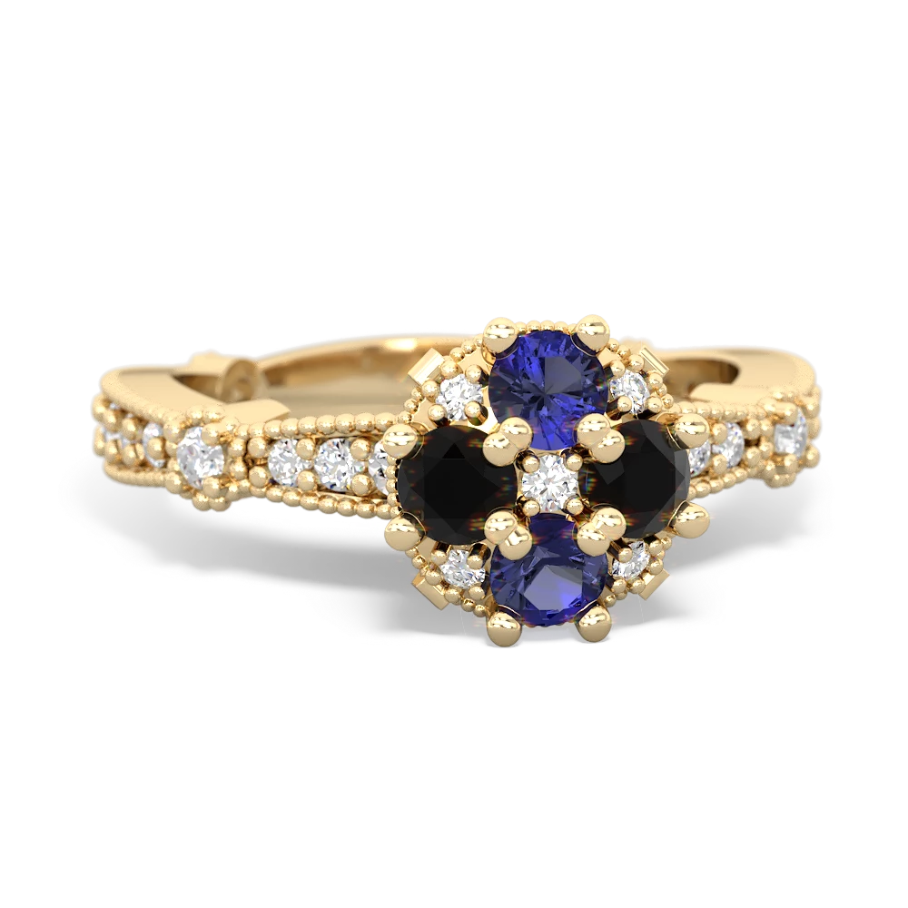 Lab Sapphire Sparkling Tiara Cluster 14K Yellow Gold ring R26293RD