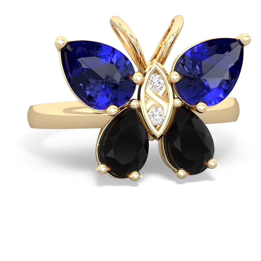 Lab Sapphire Butterfly 14K Yellow Gold ring R2215