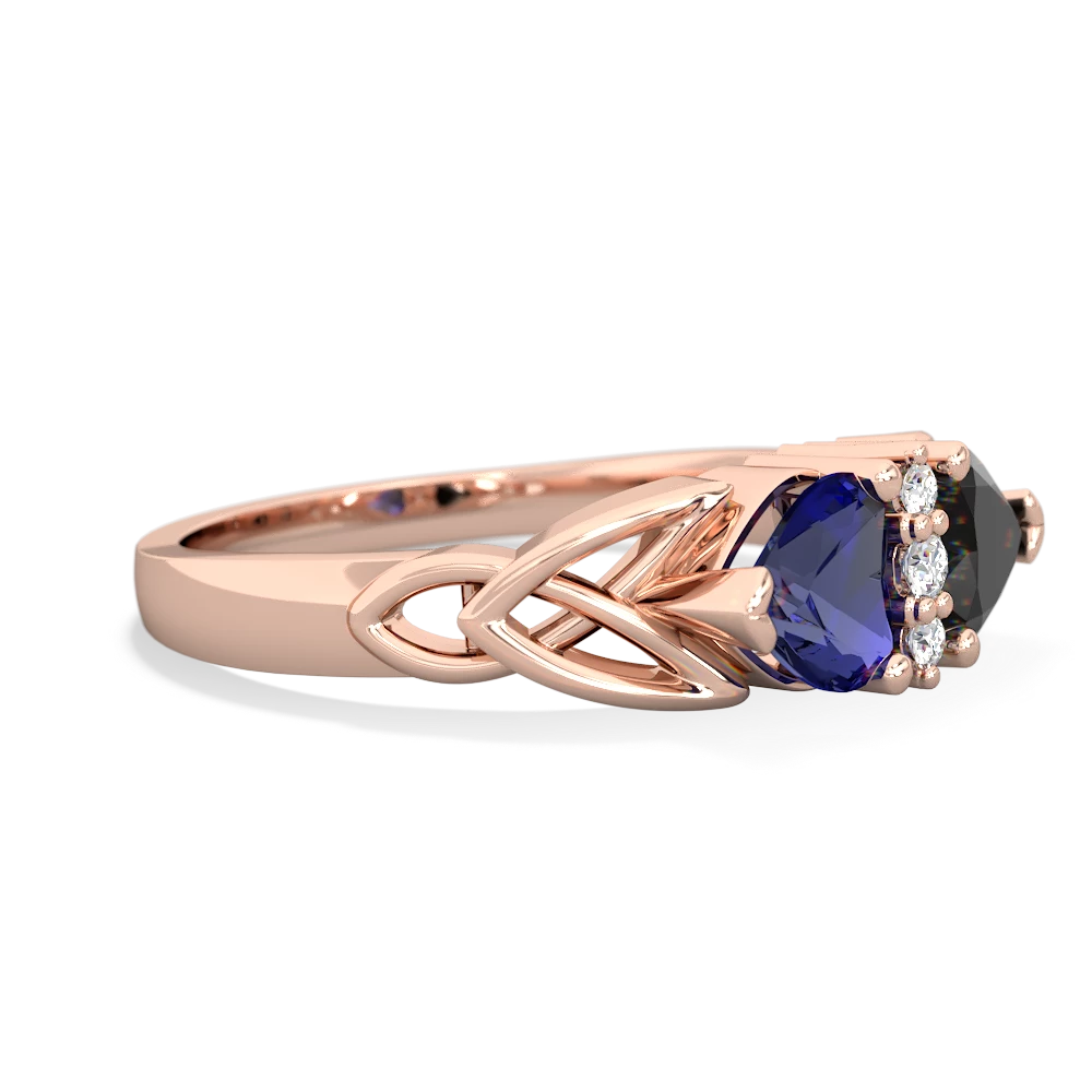 Lab Sapphire Celtic Knot Double Heart 14K Rose Gold ring R5040