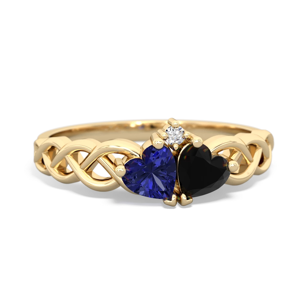 Lab Sapphire Heart To Heart Braid 14K Yellow Gold ring R5870