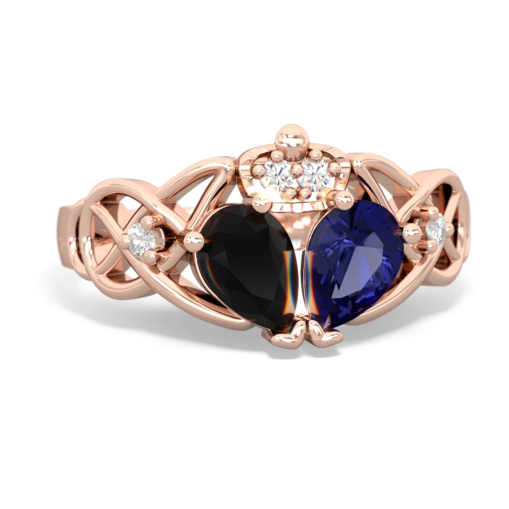 Lab Sapphire 'One Heart' Celtic Knot Claddagh 14K Rose Gold ring R5322