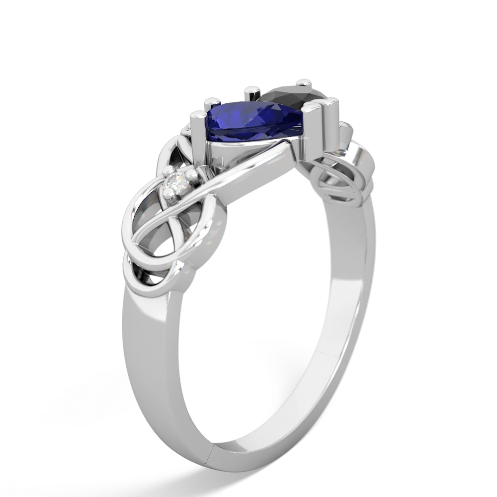 Lab Sapphire 'One Heart' Celtic Knot Claddagh 14K White Gold ring R5322