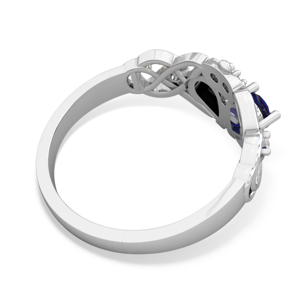 Lab Sapphire 'One Heart' Celtic Knot Claddagh 14K White Gold ring R5322