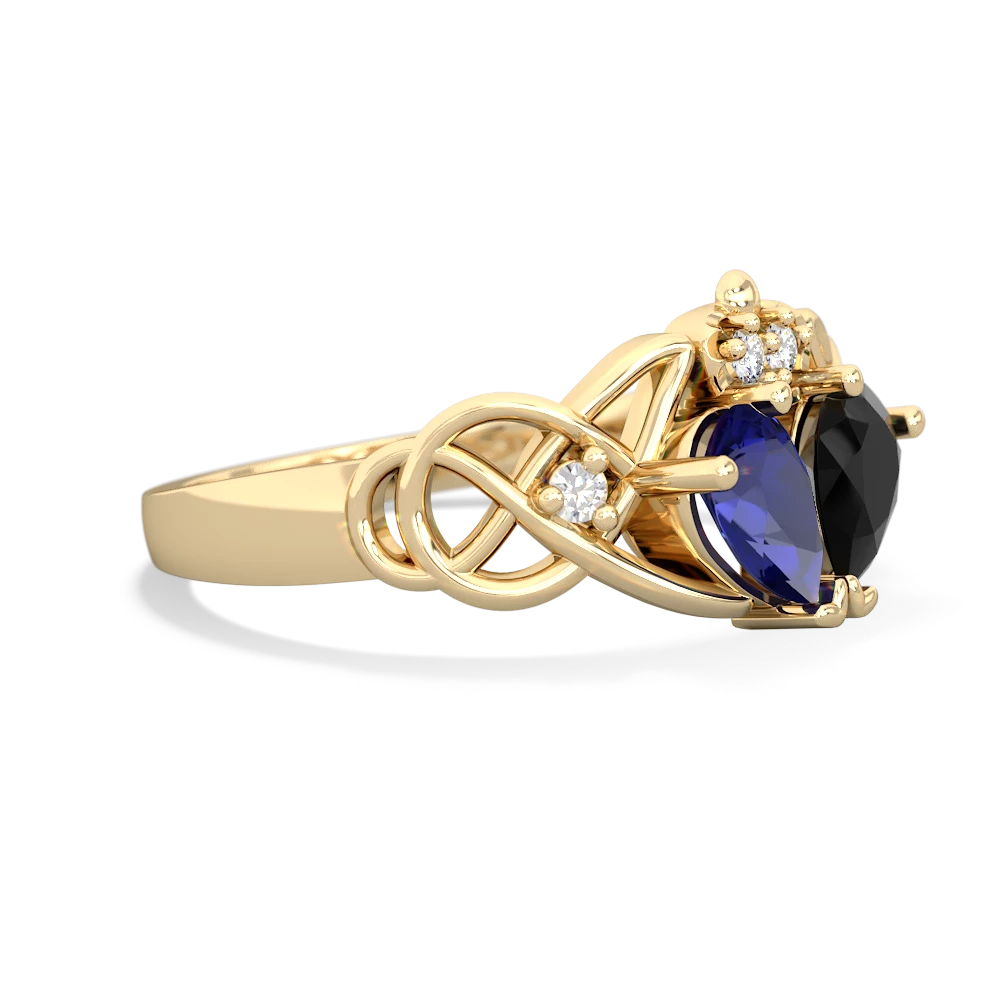 Lab Sapphire 'One Heart' Celtic Knot Claddagh 14K Yellow Gold ring R5322