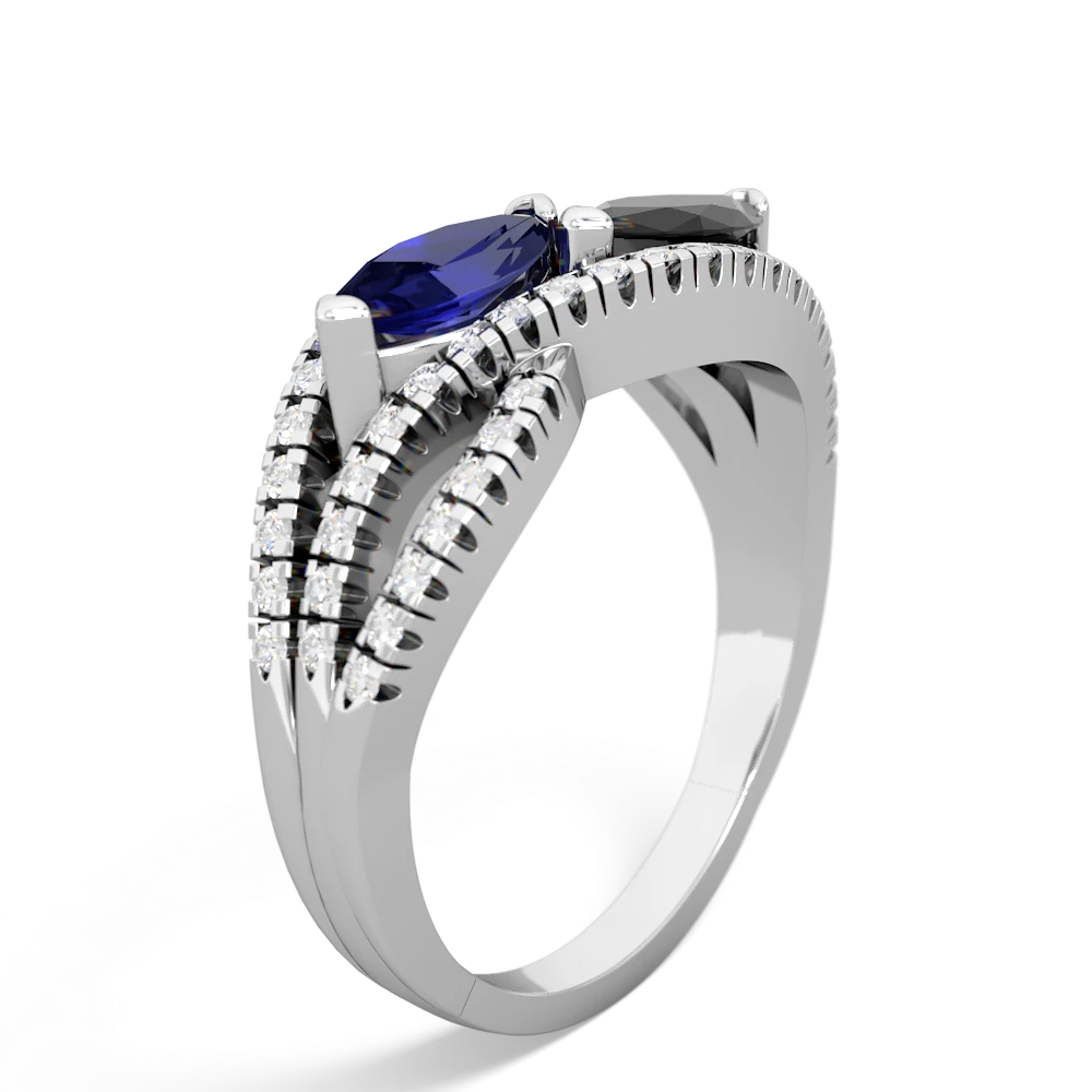 Lab Sapphire Diamond Rivers 14K White Gold ring R3070