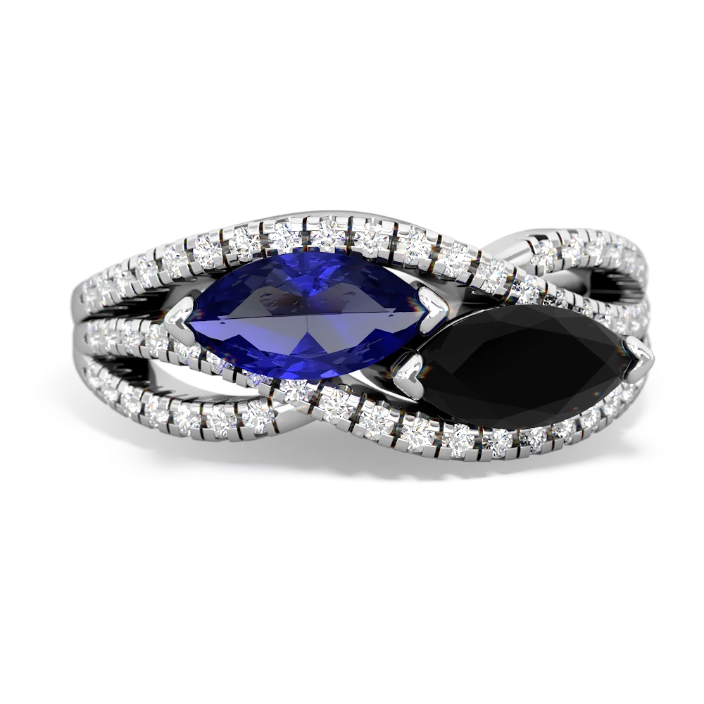 Lab Sapphire Diamond Rivers 14K White Gold ring R3070