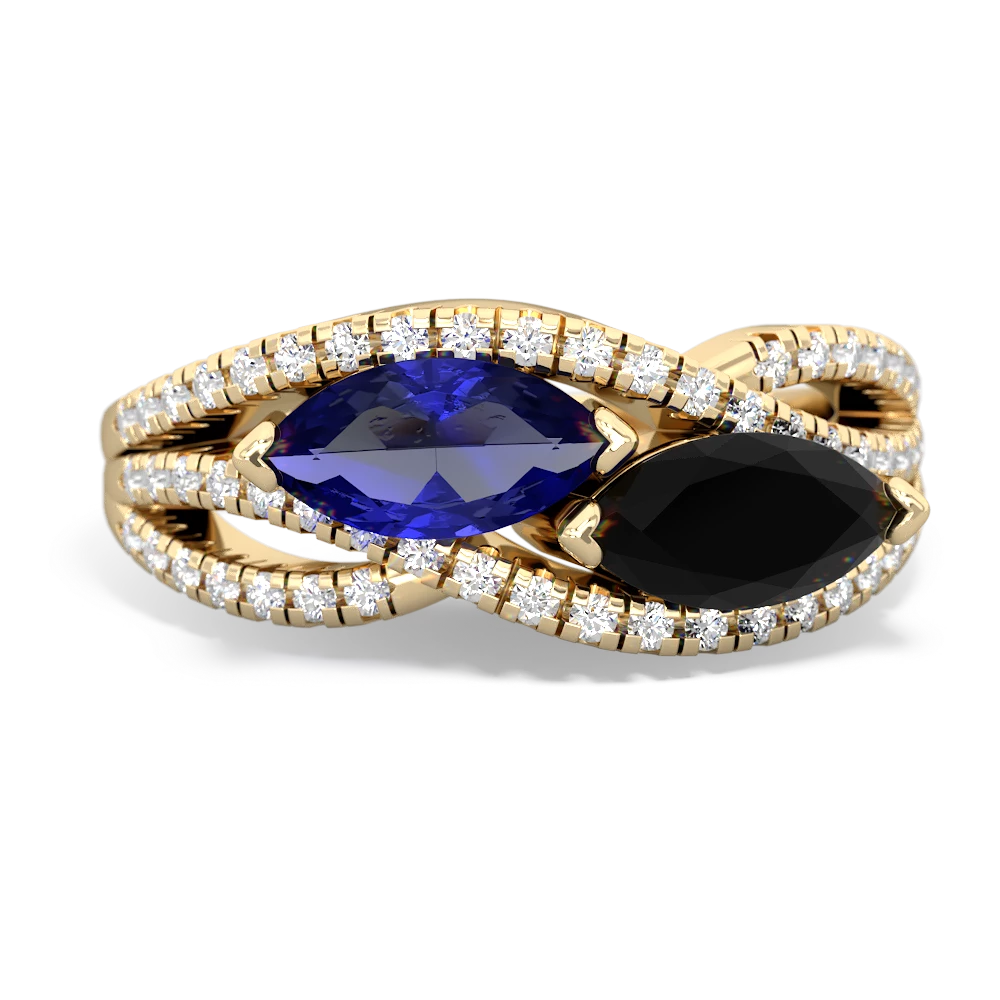 Lab Sapphire Diamond Rivers 14K Yellow Gold ring R3070