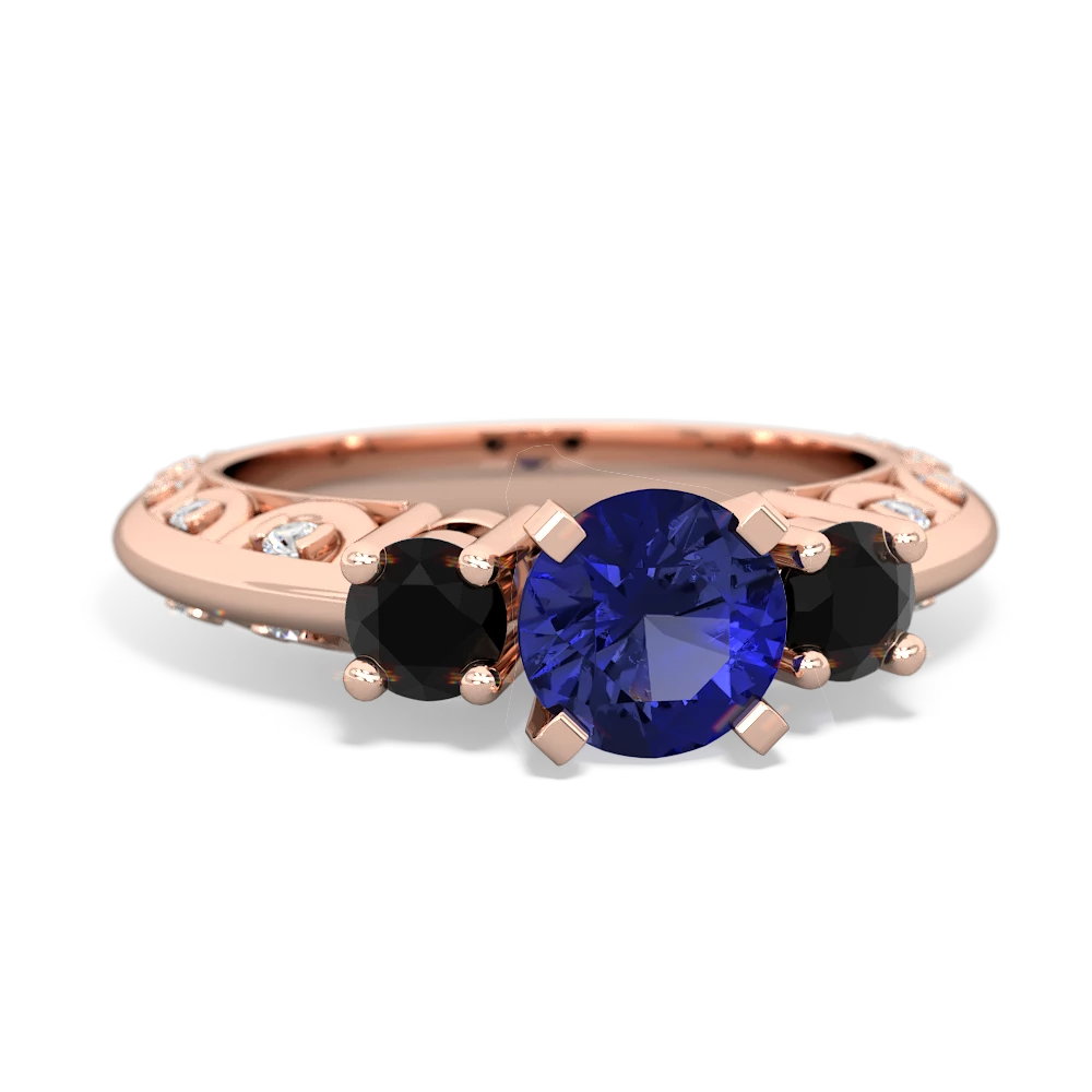 Lab Sapphire Art Deco Eternal Embrace Engagement 14K Rose Gold ring C2003