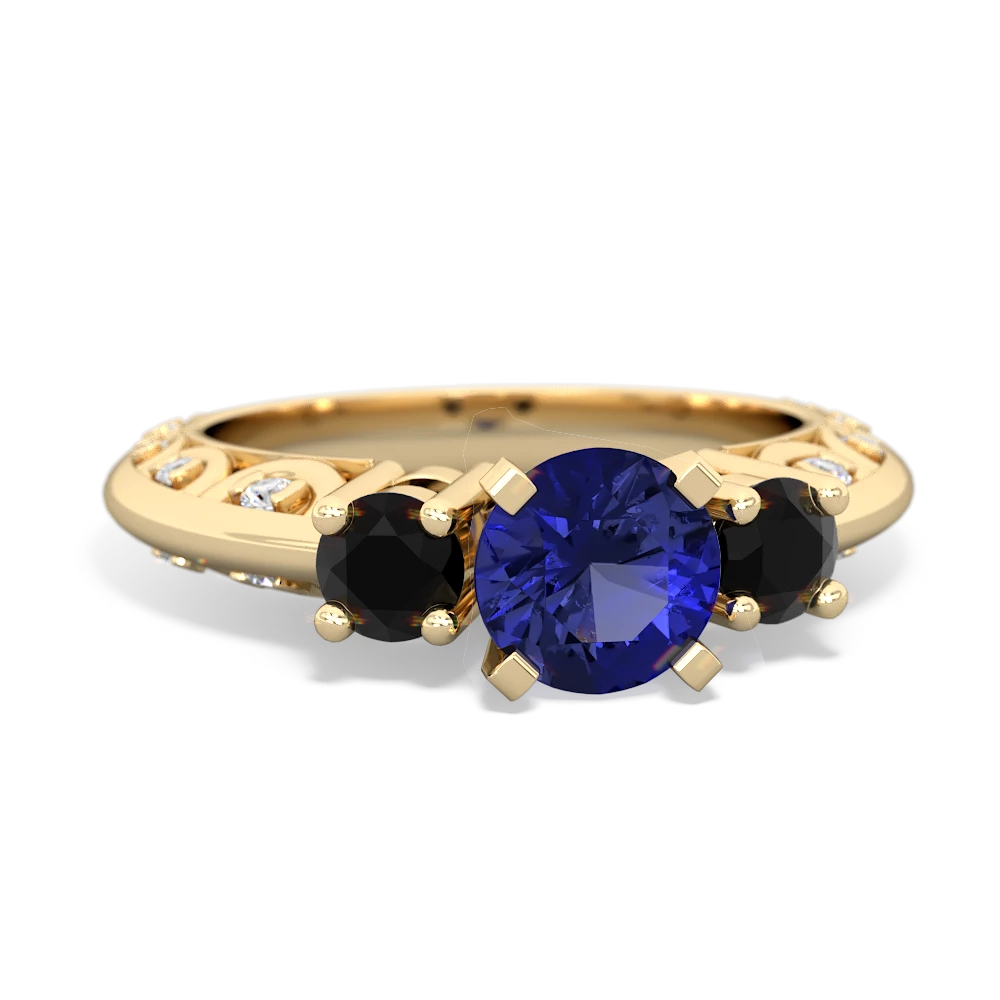 Lab Sapphire Art Deco Eternal Embrace Engagement 14K Yellow Gold ring C2003